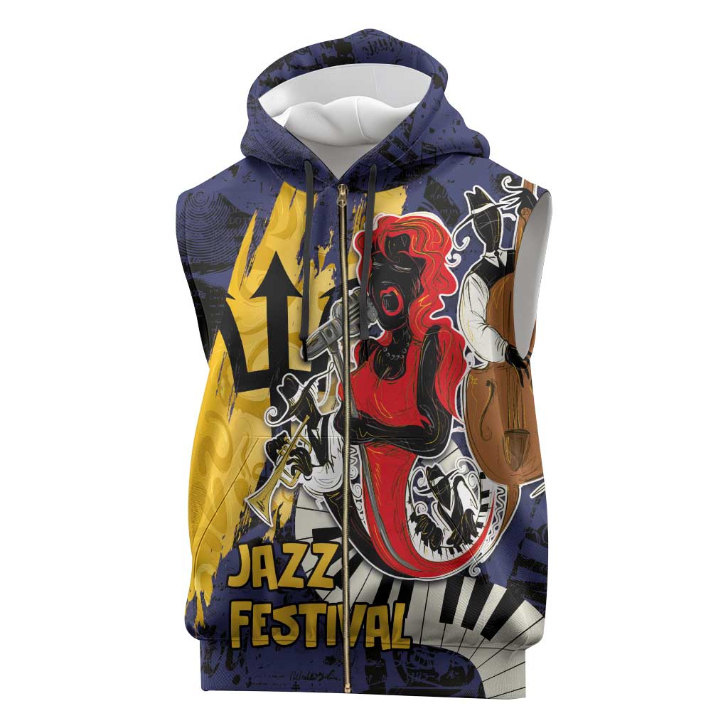 Afro-Barbados Jazz Festival Sleeveless Zip Hoodie Abstract Jazz Art - African Pride