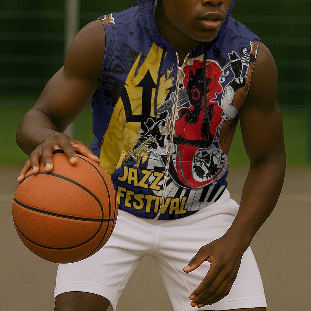 Afro-Barbados Jazz Festival Sleeveless Zip Hoodie Abstract Jazz Art - African Pride