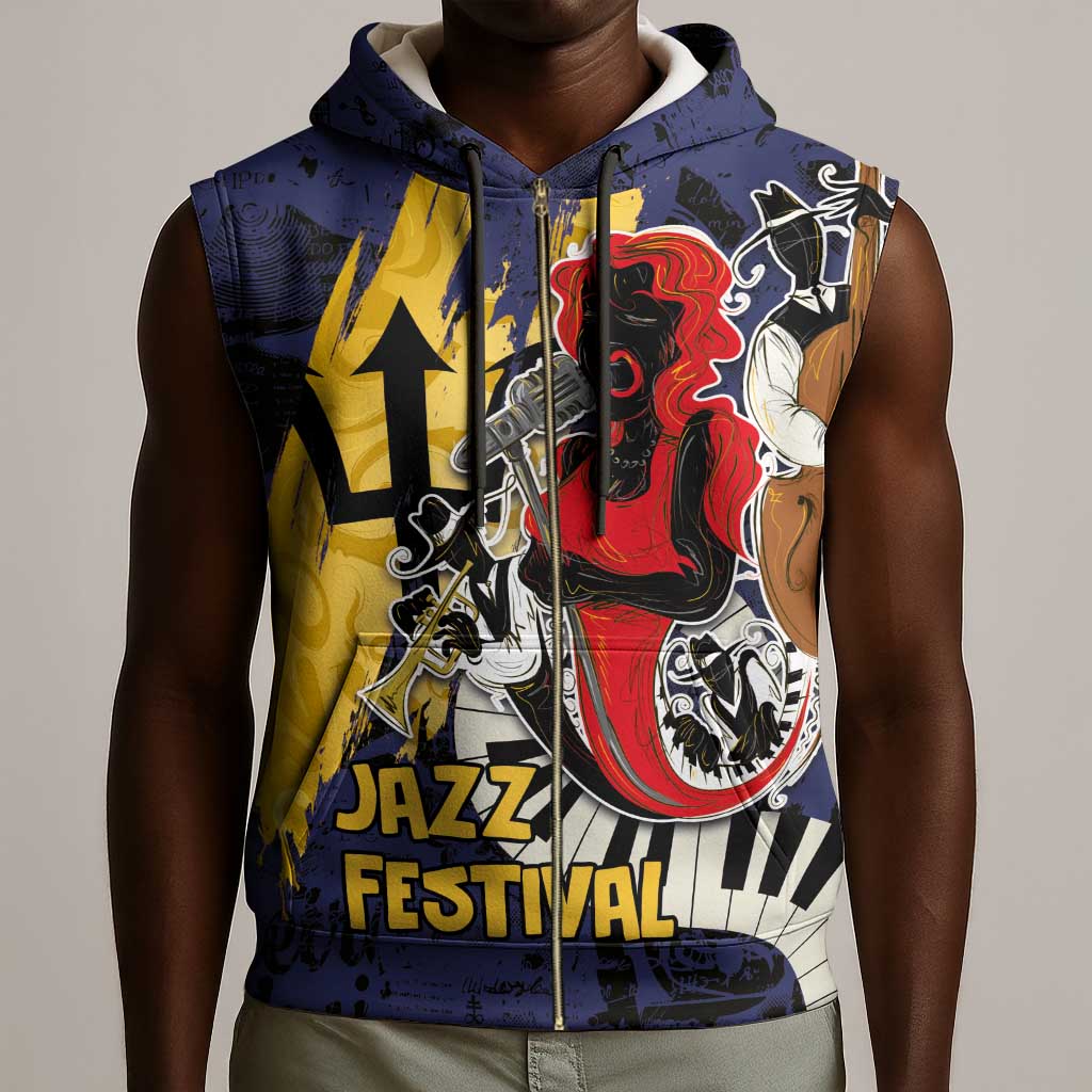 Afro-Barbados Jazz Festival Sleeveless Zip Hoodie Abstract Jazz Art - African Pride