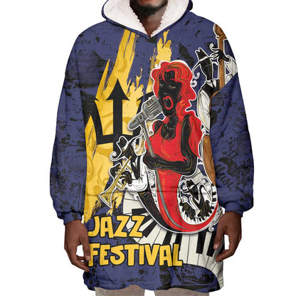 Afro-Barbados Jazz Festival Wearable Blanket Hoodie Abstract Jazz Art