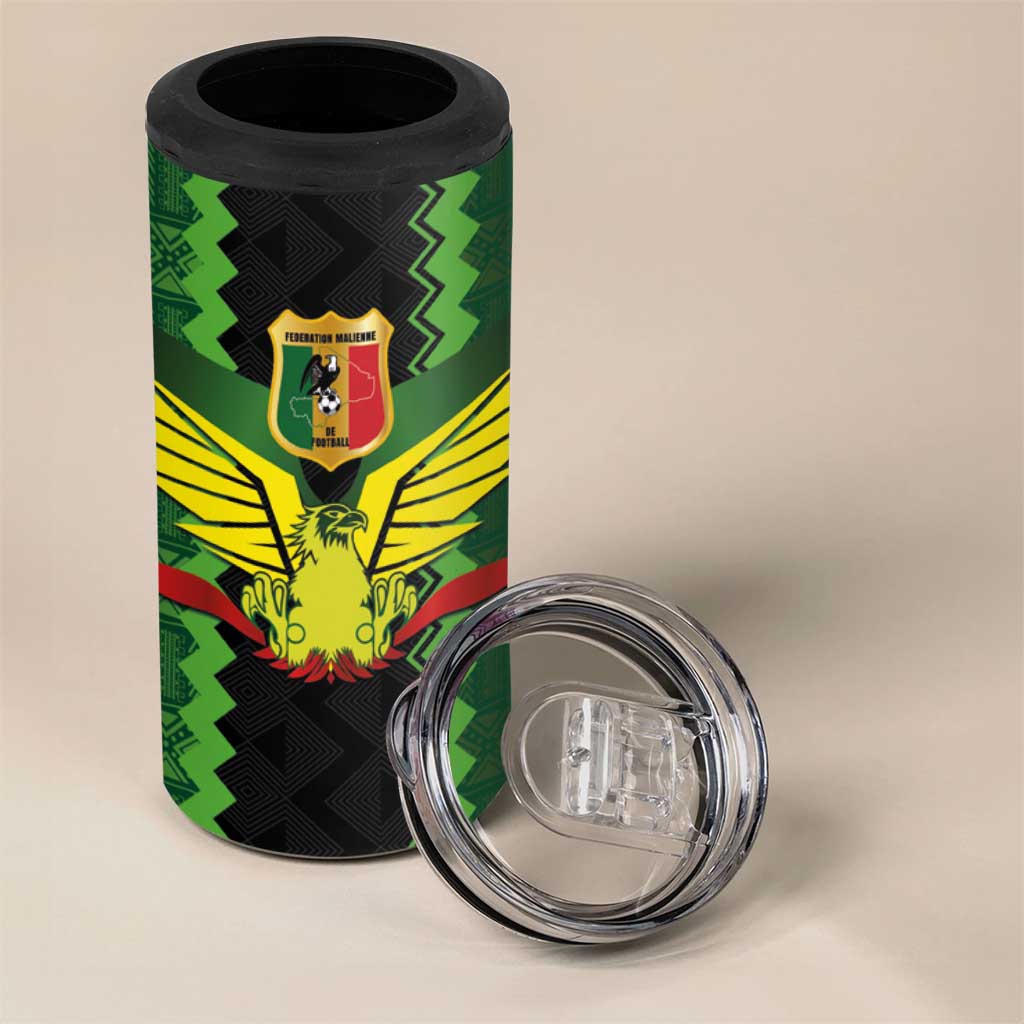 Custom Mali Football 4 in 1 Can Cooler Tumbler Les Aigles-Green, Gold & Red