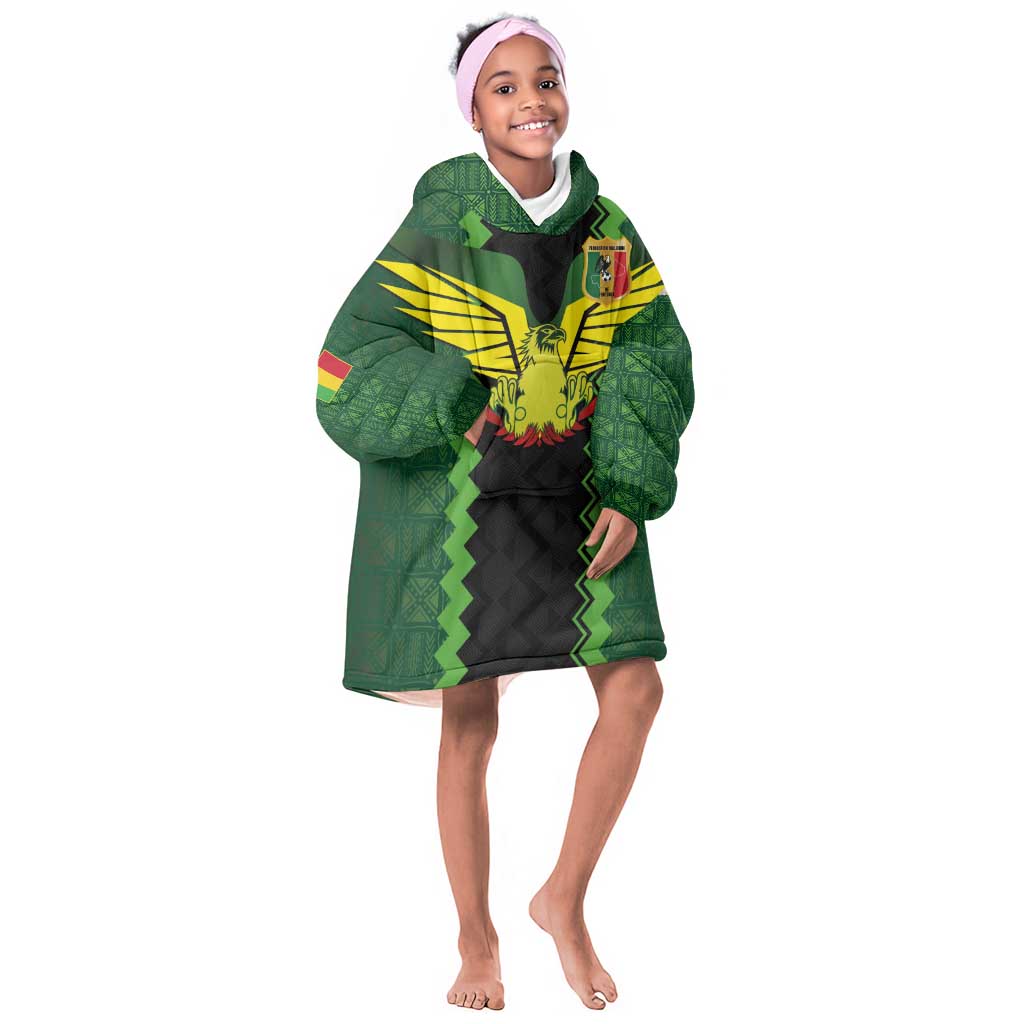 Custom Mali Football Kid Wearable Blanket Hoodie Les Aigles-Green, Gold & Red