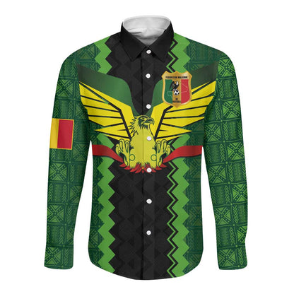 Custom Mali Football Long Sleeve Button Shirt Les Aigles-Green, Gold & Red
