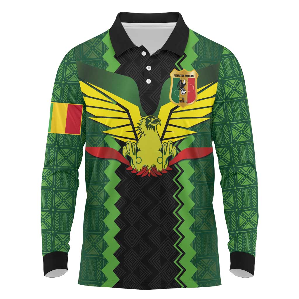 Custom Mali Football Long Sleeve Polo Shirt Les Aigles-Green, Gold & Red
