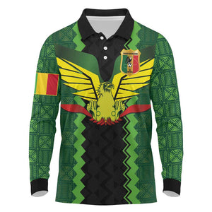Custom Mali Football Long Sleeve Polo Shirt Les Aigles-Green, Gold & Red