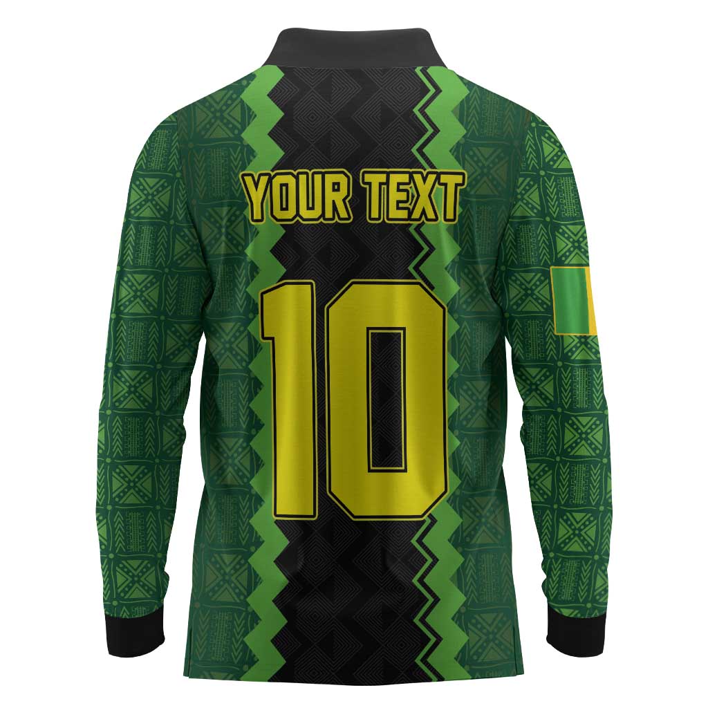 Custom Mali Football Long Sleeve Polo Shirt Les Aigles-Green, Gold & Red