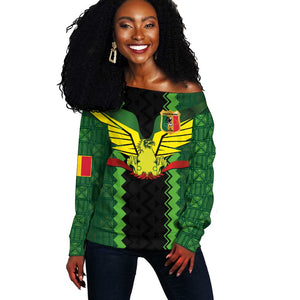 Custom Mali Football Off Shoulder Sweater Les Aigles-Green, Gold & Red