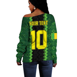 Custom Mali Football Off Shoulder Sweater Les Aigles-Green, Gold & Red