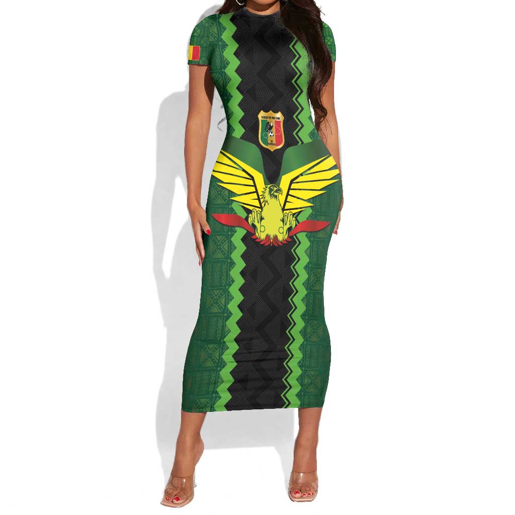 Custom Mali Football Short Sleeve Bodycon Dress Les Aigles-Green, Gold & Red LT03