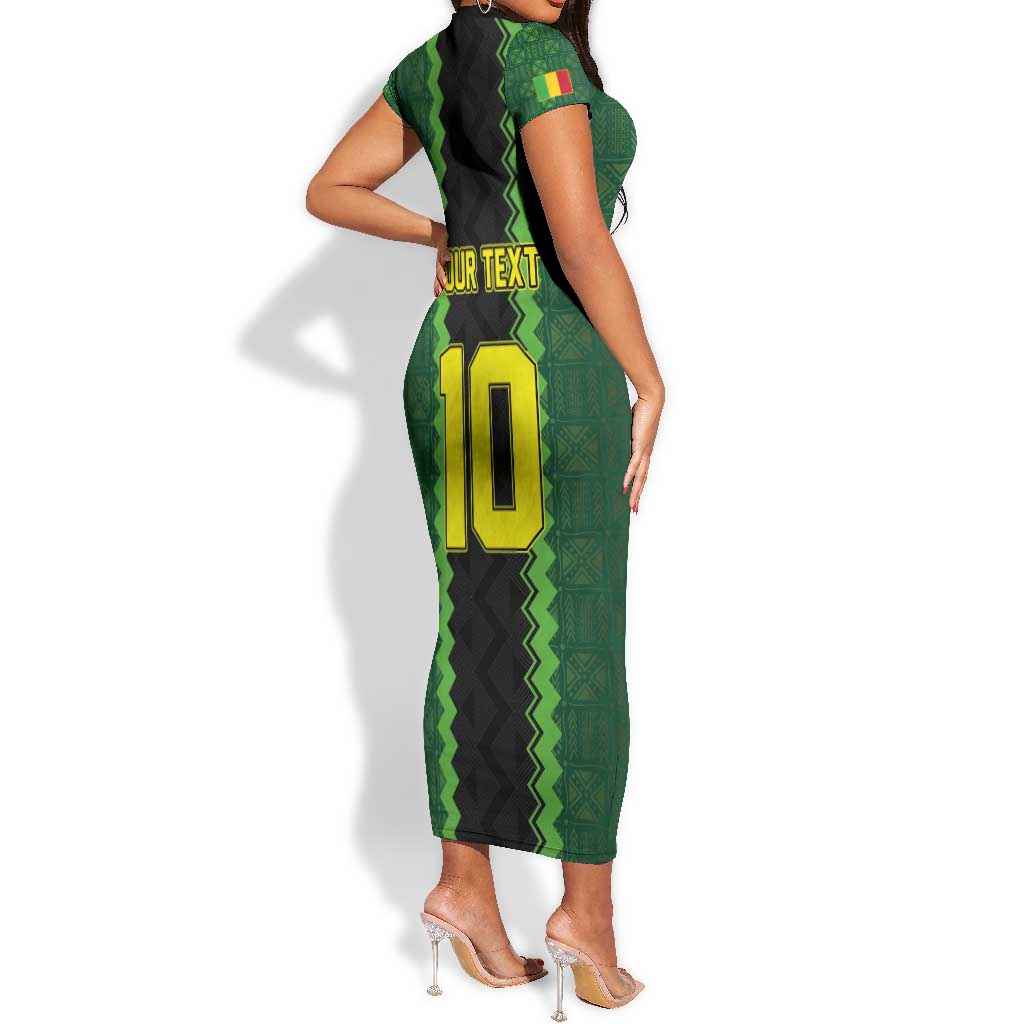 Custom Mali Football Short Sleeve Bodycon Dress Les Aigles-Green, Gold & Red LT03