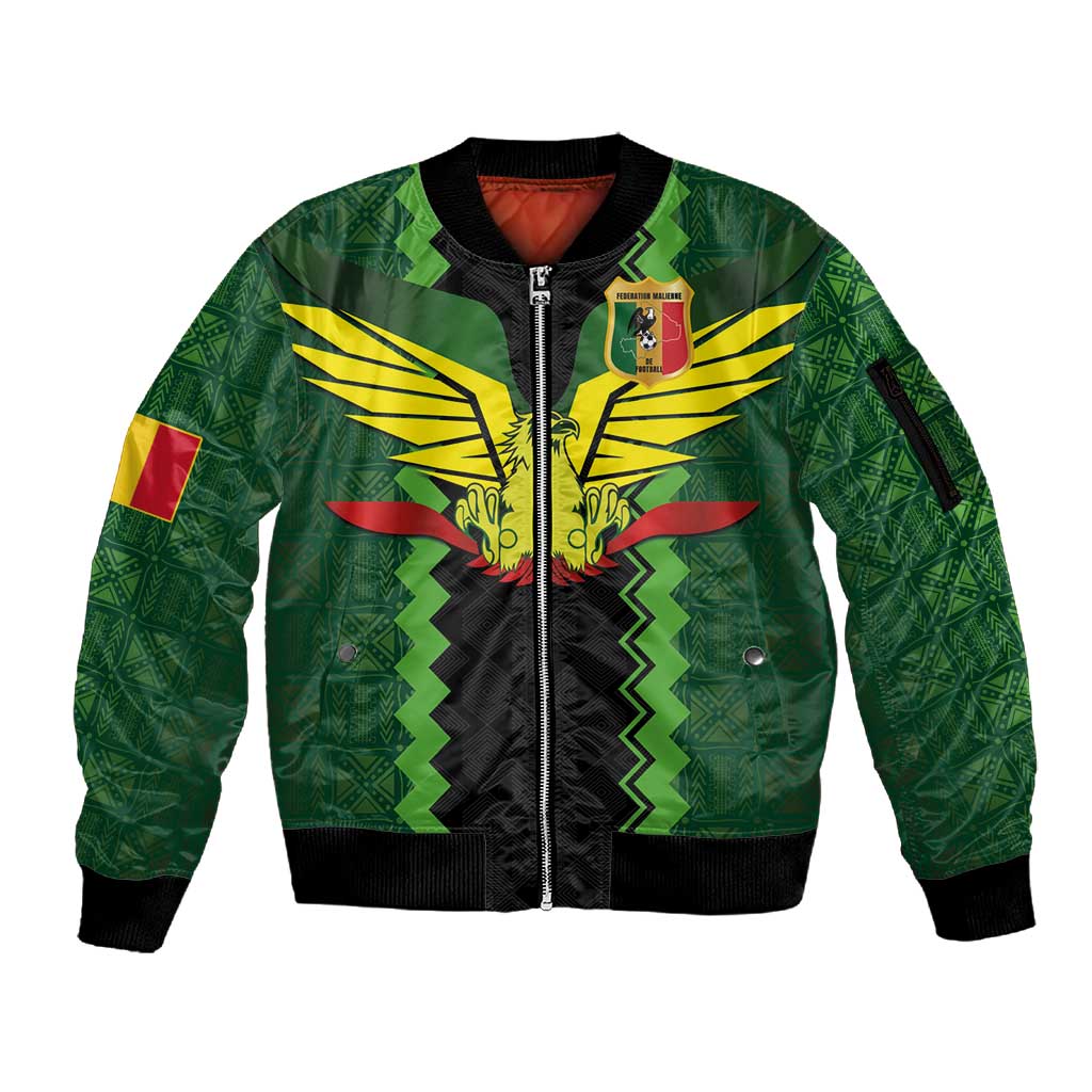 Custom Mali Football Sleeve Zip Bomber Jacket Les Aigles-Green, Gold & Red