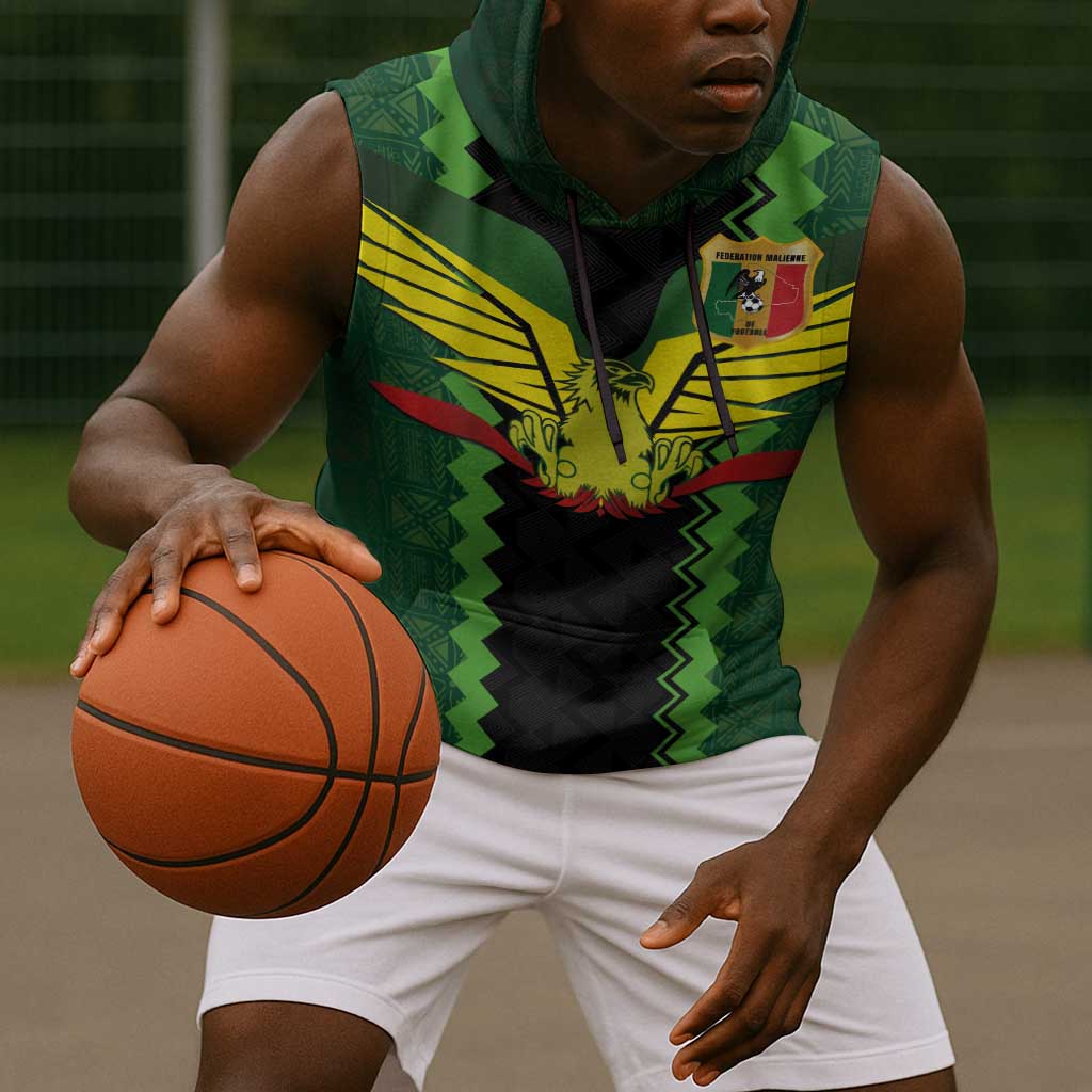Custom Mali Football Sleeveless Hoodie Les Aigles-Green, Gold & Red - African Pride