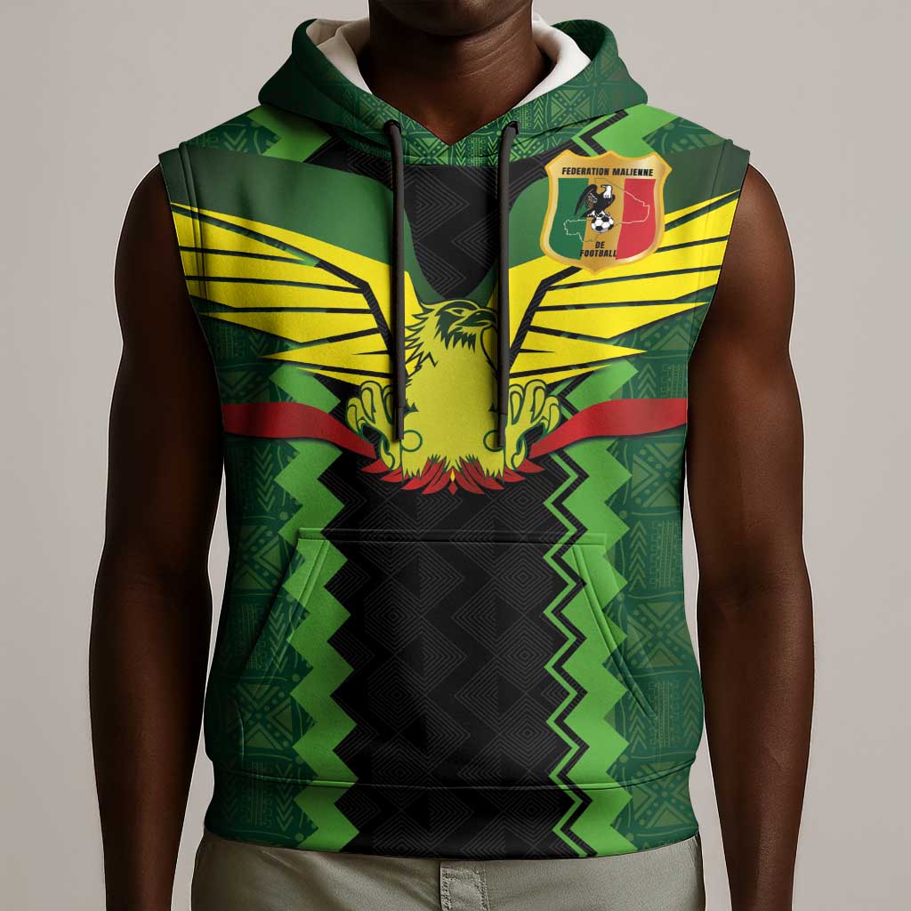 Custom Mali Football Sleeveless Hoodie Les Aigles-Green, Gold & Red - African Pride