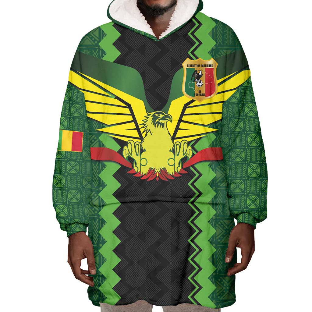 Custom Mali Football Wearable Blanket Hoodie Les Aigles-Green, Gold & Red