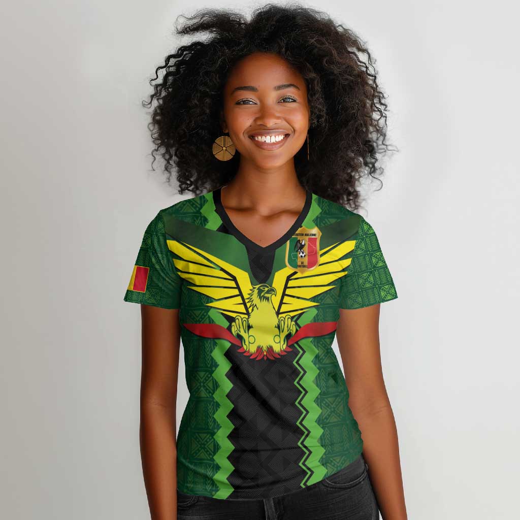 Custom Mali Football Women V-Neck T-Shirt Les Aigles-Green, Gold & Red
