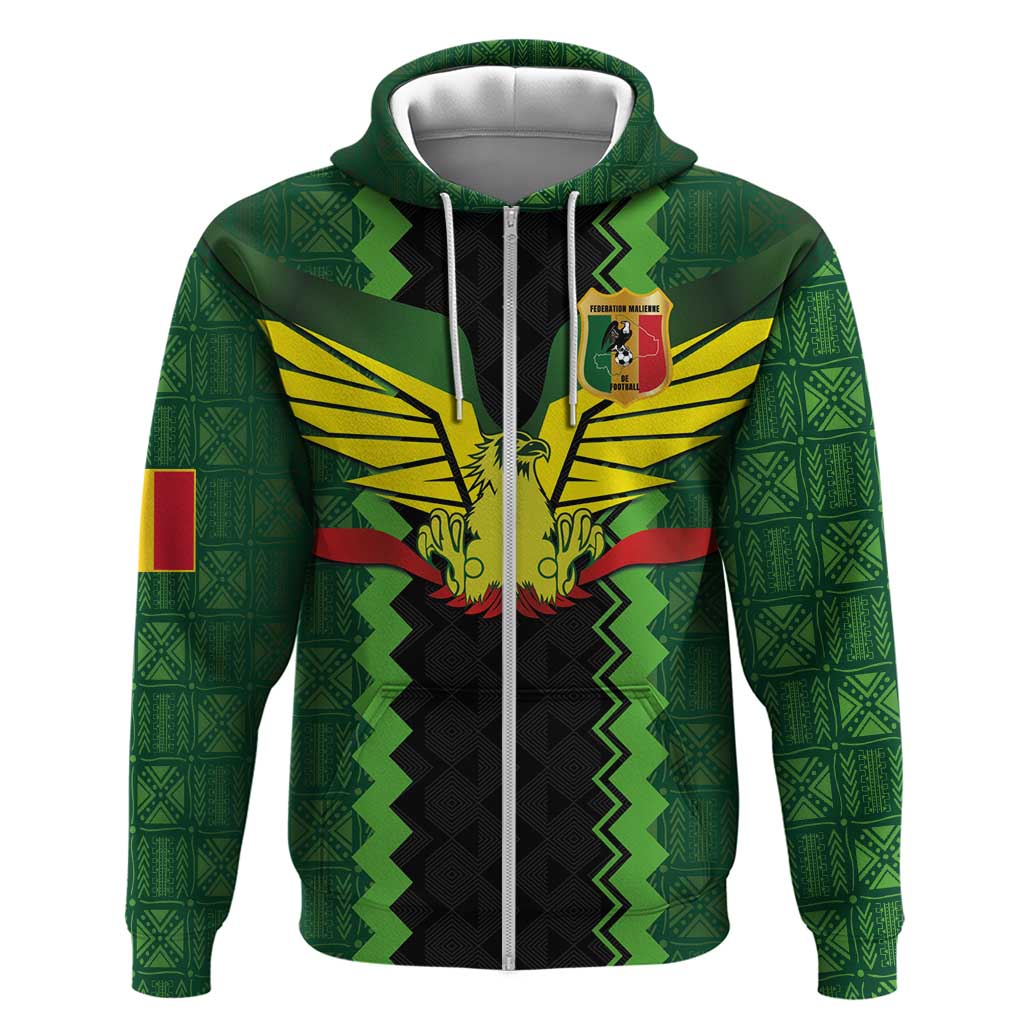 Custom Mali Football Zip Hoodie Les Aigles-Green, Gold & Red