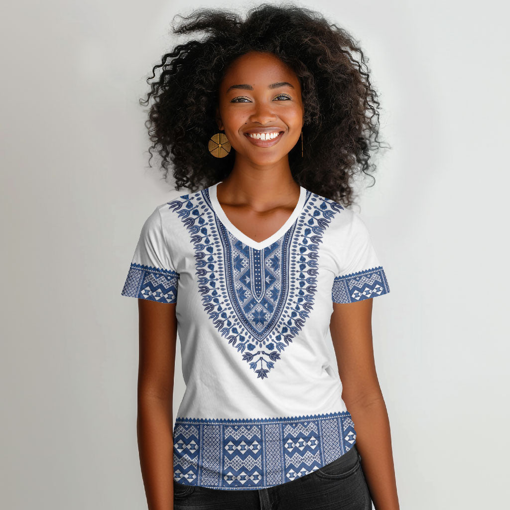 Cape Verde Women V-Neck T-Shirt Pano di Terra Dashiki Style
