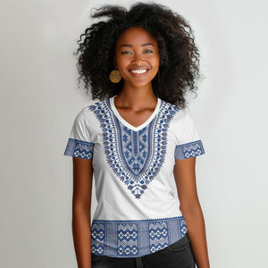 Cape Verde Women V-Neck T-Shirt Pano di Terra Dashiki Style