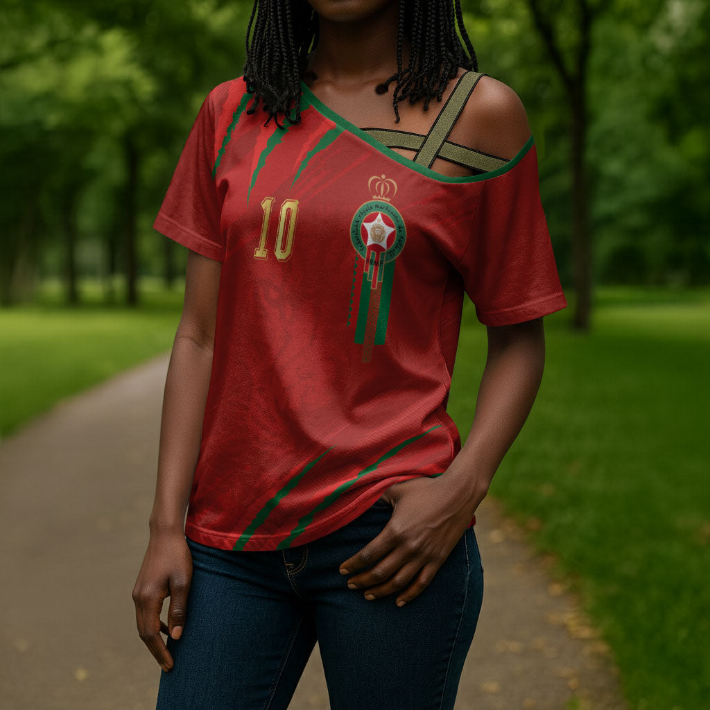 Custom Morocco National Football Cross Shoulder Shirt Atlas Lions-Claws