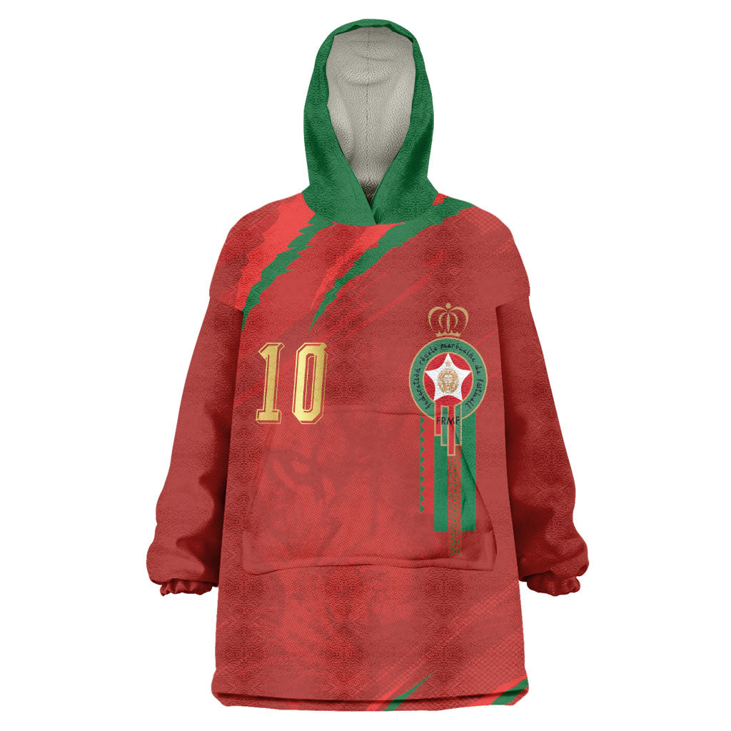 Custom Morocco National Football Kid Wearable Blanket Hoodie Atlas Lions-Claws