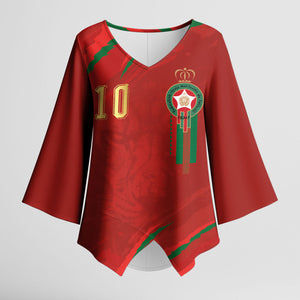 Custom Morocco National Football Kimono Sleeve Blouse Atlas Lions-Claws