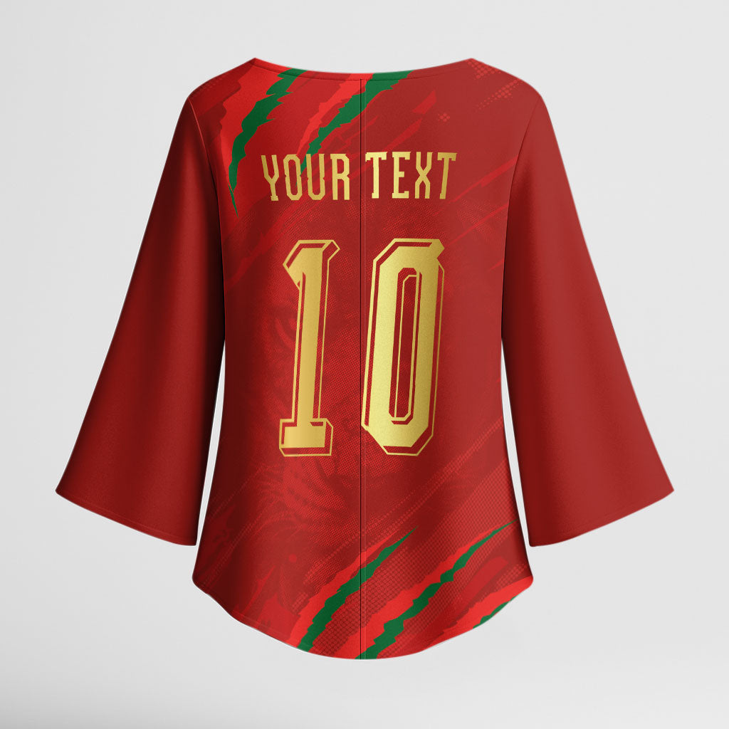 Custom Morocco National Football Kimono Sleeve Blouse Atlas Lions-Claws
