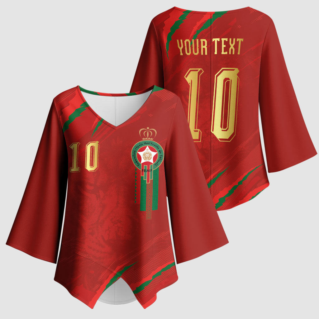 Custom Morocco National Football Kimono Sleeve Blouse Atlas Lions-Claws
