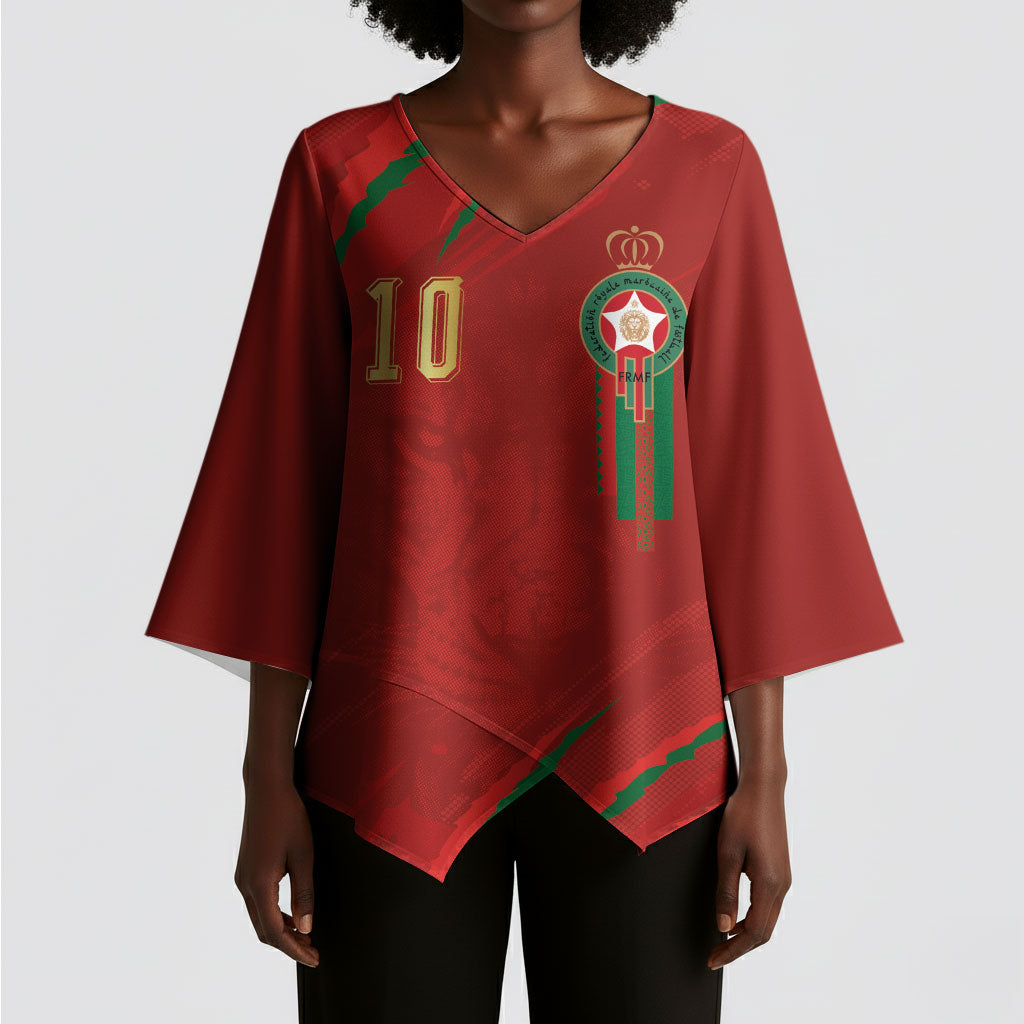 Custom Morocco National Football Kimono Sleeve Blouse Atlas Lions-Claws