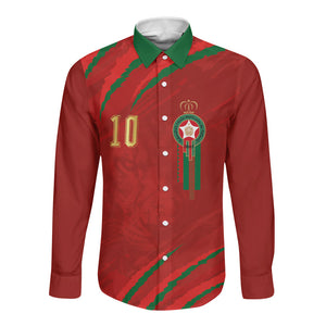 Custom Morocco National Football Long Sleeve Button Shirt Atlas Lions-Claws