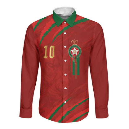 Custom Morocco National Football Long Sleeve Button Shirt Atlas Lions-Claws