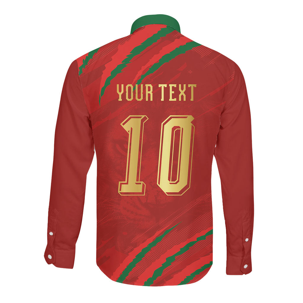 Custom Morocco National Football Long Sleeve Button Shirt Atlas Lions-Claws