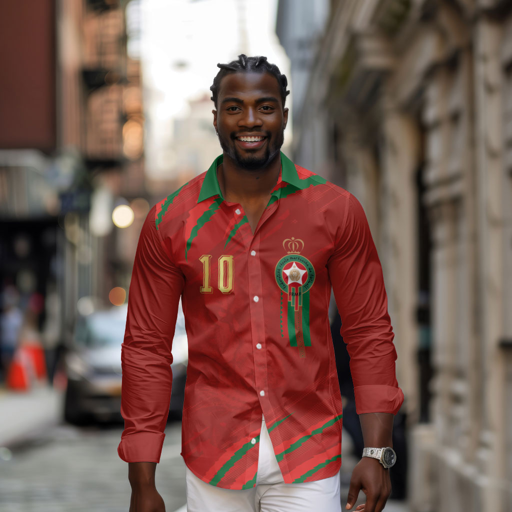 Custom Morocco National Football Long Sleeve Button Shirt Atlas Lions-Claws