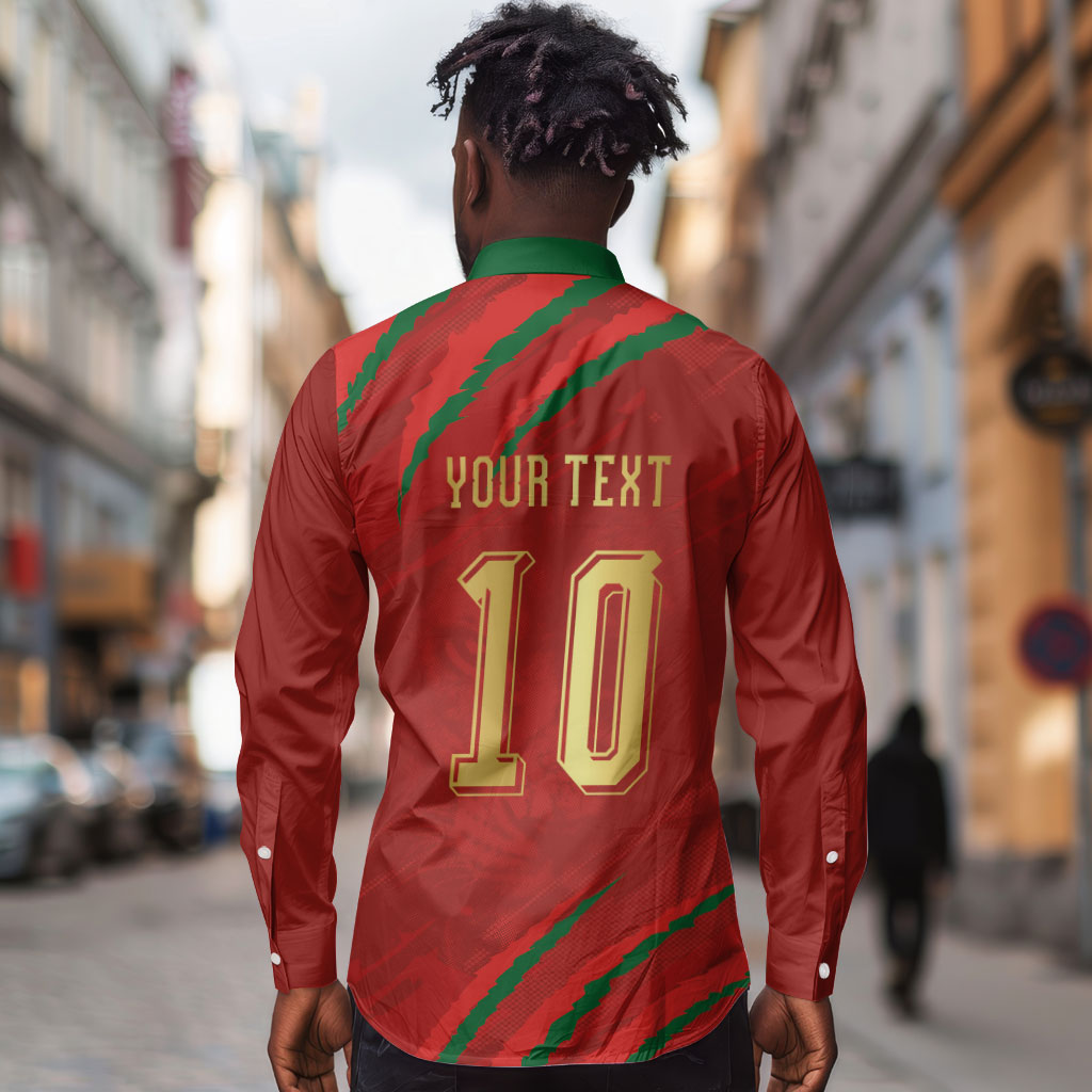 Custom Morocco National Football Long Sleeve Button Shirt Atlas Lions-Claws