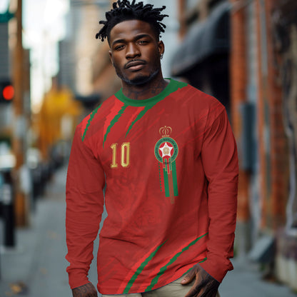 Custom Morocco National Football Long Sleeve Shirt Atlas Lions-Claws