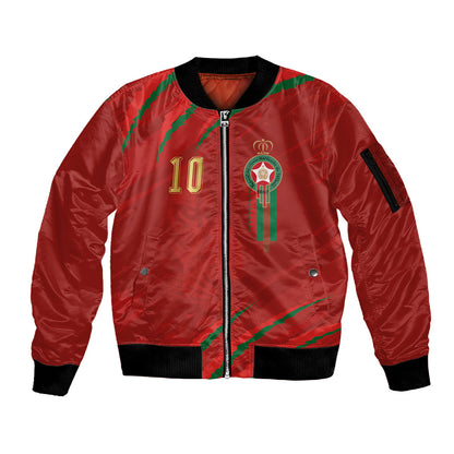 Custom Morocco National Football Sleeve Zip Bomber Jacket Atlas Lions-Claws