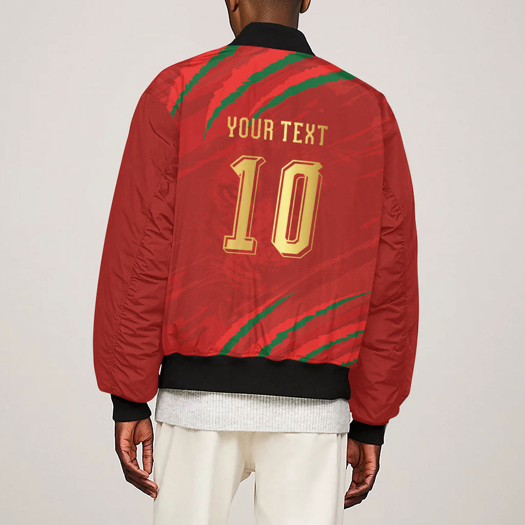 Custom Morocco National Football Sleeve Zip Bomber Jacket Atlas Lions-Claws