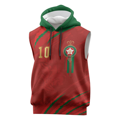 Custom Morocco National Football Sleeveless Hoodie Atlas Lions-Claws