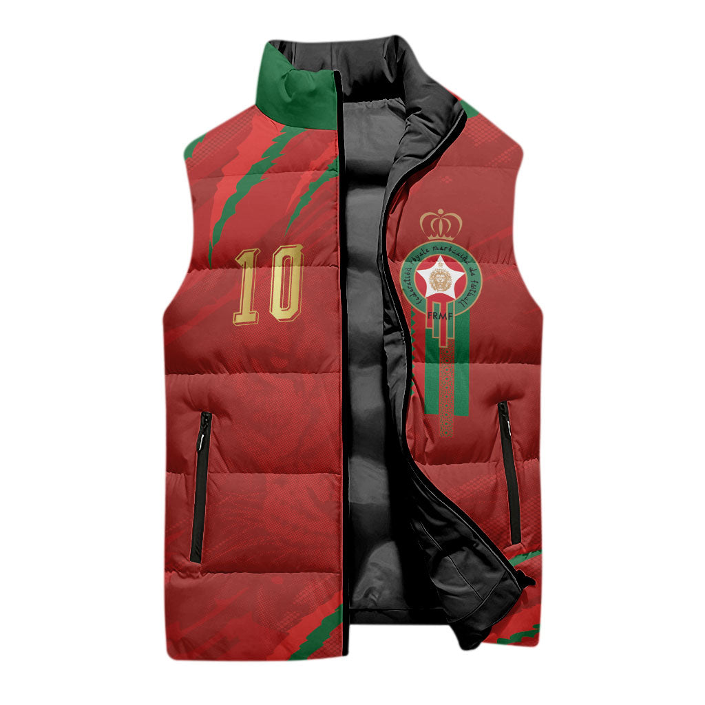 Custom Morocco National Football Sleeveless Puffer Jacket Atlas Lions-Claws