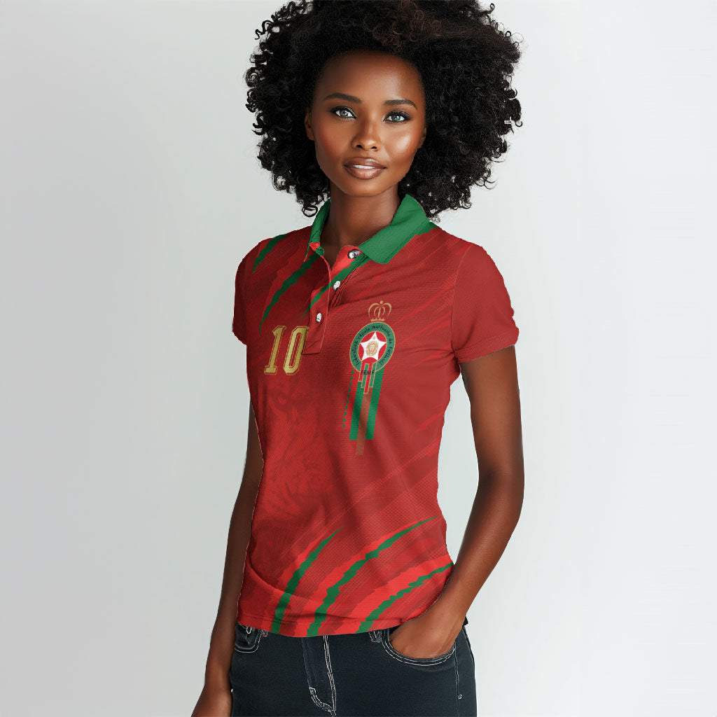 Custom Morocco National Football Women Polo Shirt Atlas Lions-Claws