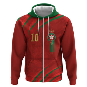 Custom Morocco National Football Zip Hoodie Atlas Lions-Claws