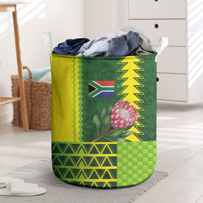 South Africa National Football Laundry Basket King Protea with African Tribal Geometric Pattern Culture Art
