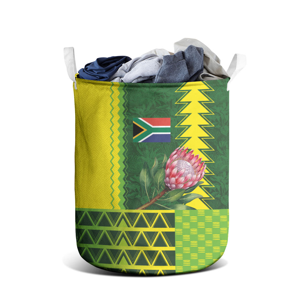 South Africa National Football Laundry Basket King Protea with African Tribal Geometric Pattern Culture Art