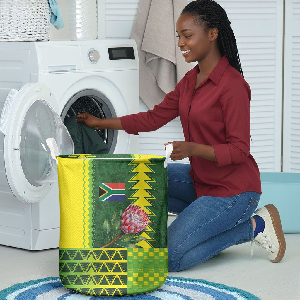 South Africa National Football Laundry Basket King Protea with African Tribal Geometric Pattern Culture Art