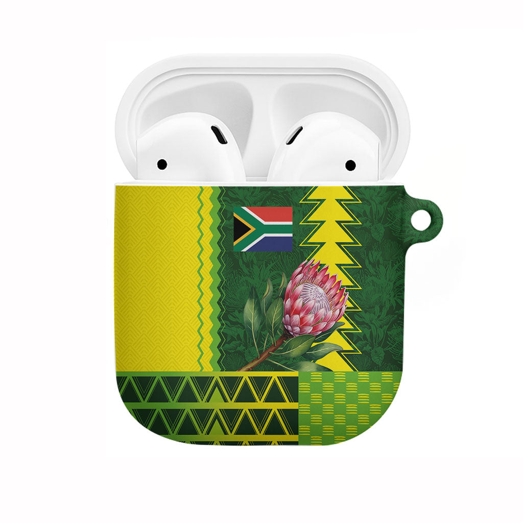 South Africa National Football AirPods Case King Protea with African Tribal Geometric Pattern Culture Art