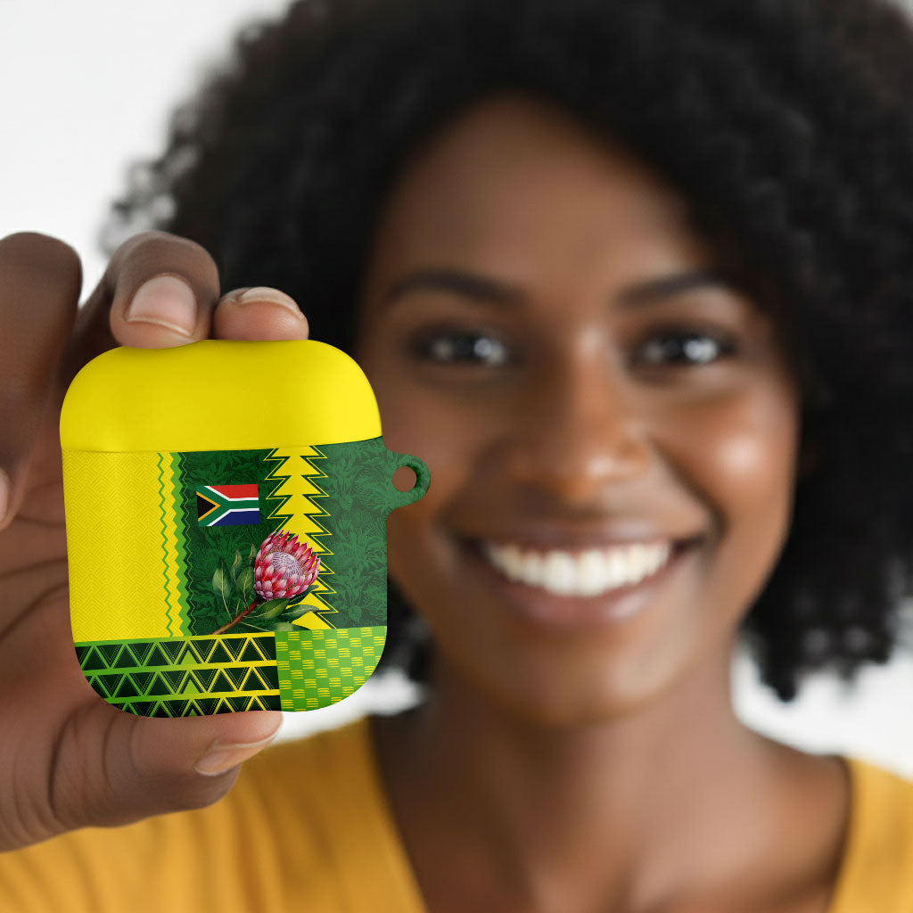 South Africa National Football AirPods Case King Protea with African Tribal Geometric Pattern Culture Art