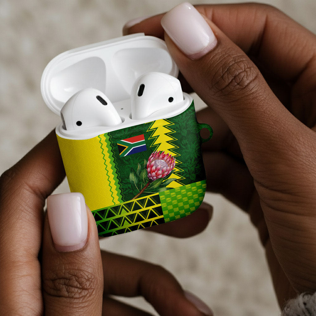 South Africa National Football AirPods Case King Protea with African Tribal Geometric Pattern Culture Art