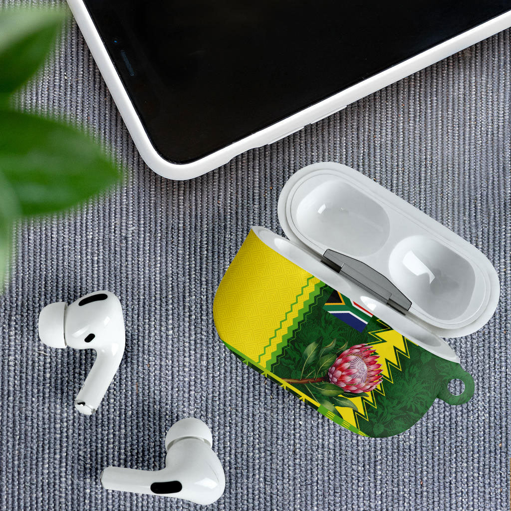 South Africa National Football AirPods Case King Protea with African Tribal Geometric Pattern Culture Art