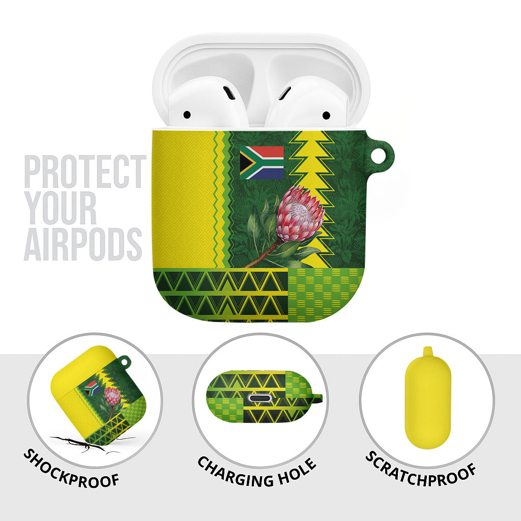South Africa National Football AirPods Case King Protea with African Tribal Geometric Pattern Culture Art