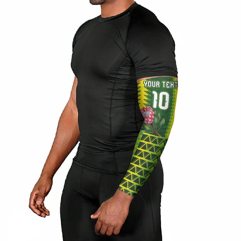 Custom South Africa National Football Arm Sleeves King Protea with African Tribal Geometric Pattern Culture Art