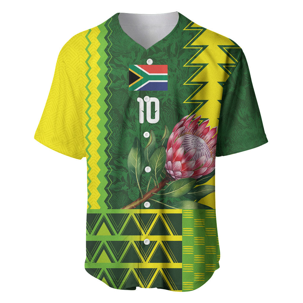 Custom South Africa National Football Baseball Jersey King Protea with African Tribal Geometric Pattern Culture Art